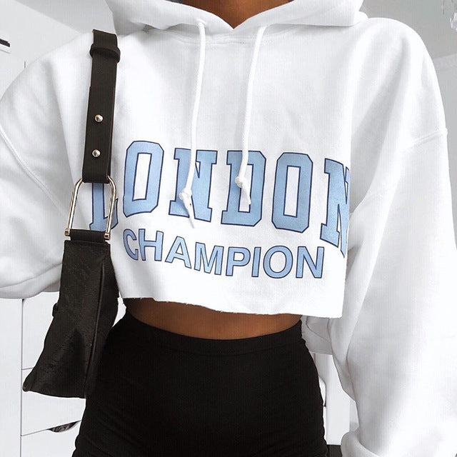 Crop Top à Capuche Blanc - Sweat Court Manches Longues