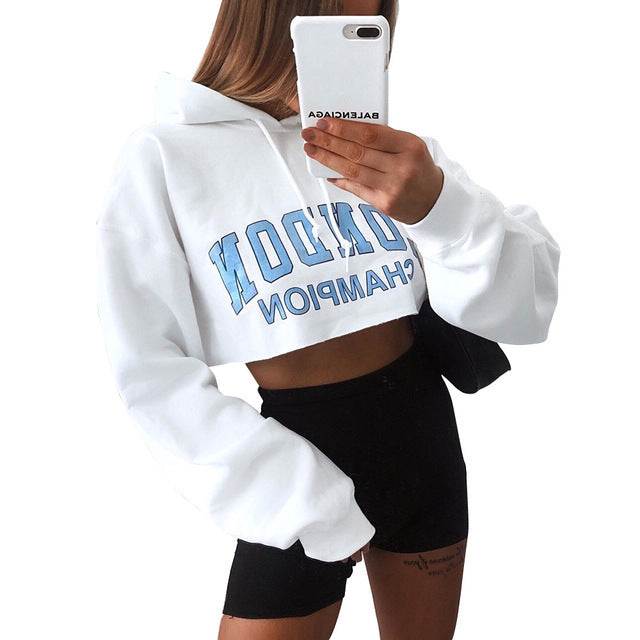 Crop Top à Capuche Blanc - Sweat Court Manches Longues
