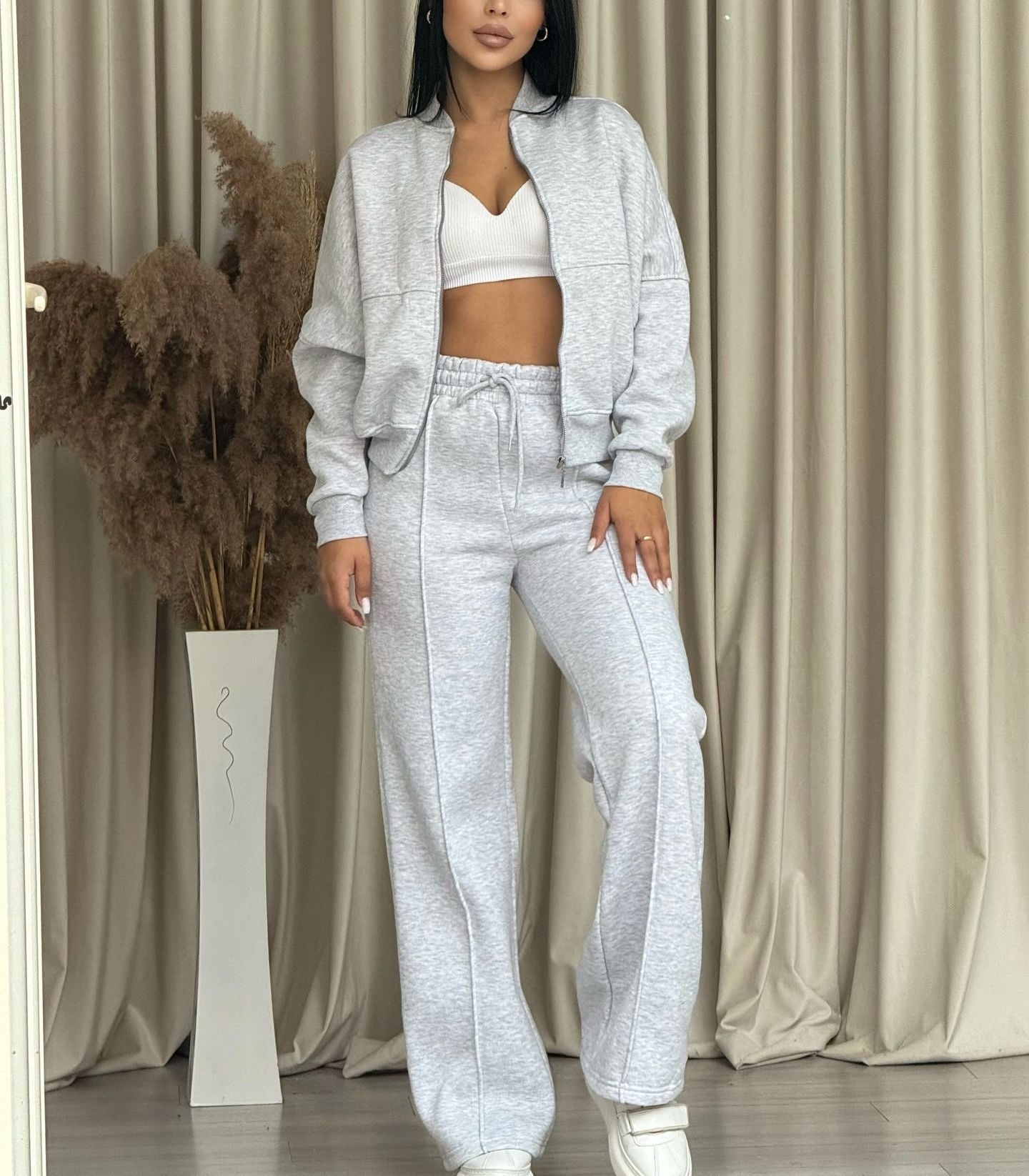 Ensemble Sweat Zippé et Pantalon - Couleurs Unies Élégantes