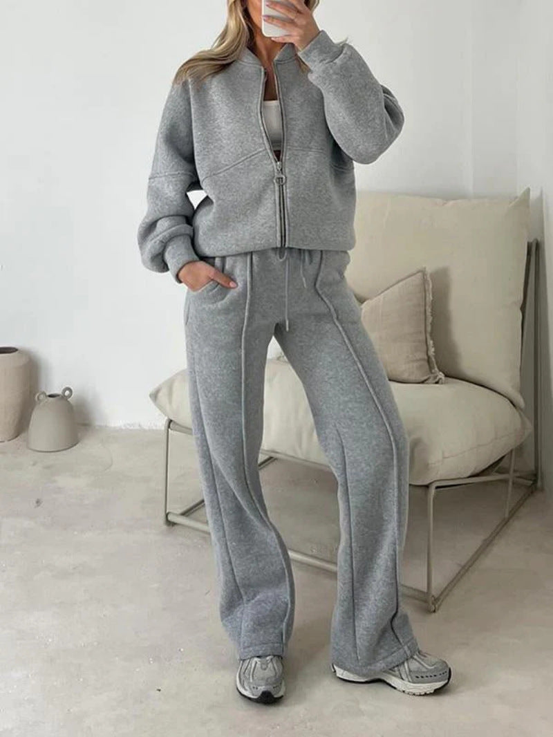 Ensemble Sweat Zippé et Pantalon - Couleurs Unies Élégantes