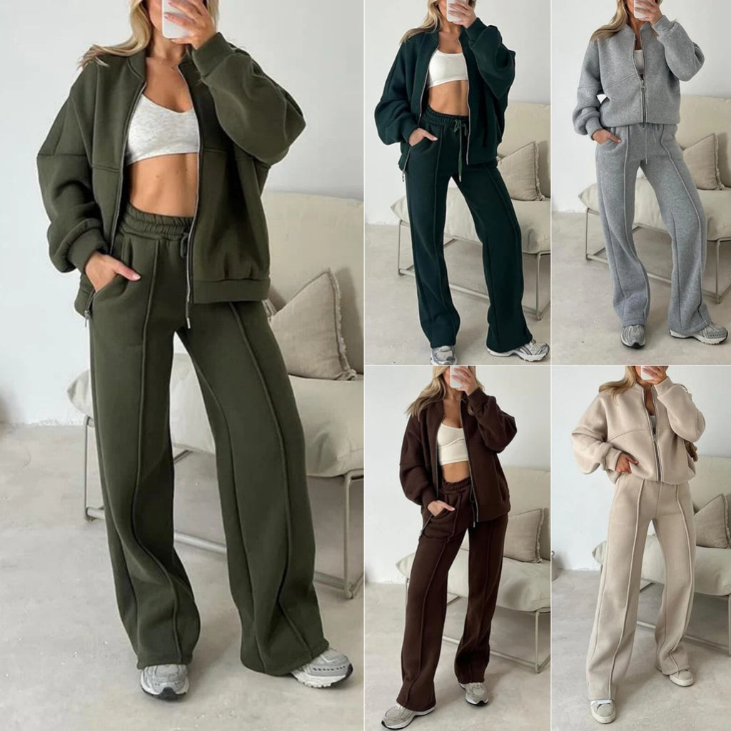 Ensemble Sweat Zippé et Pantalon - Couleurs Unies Élégantes