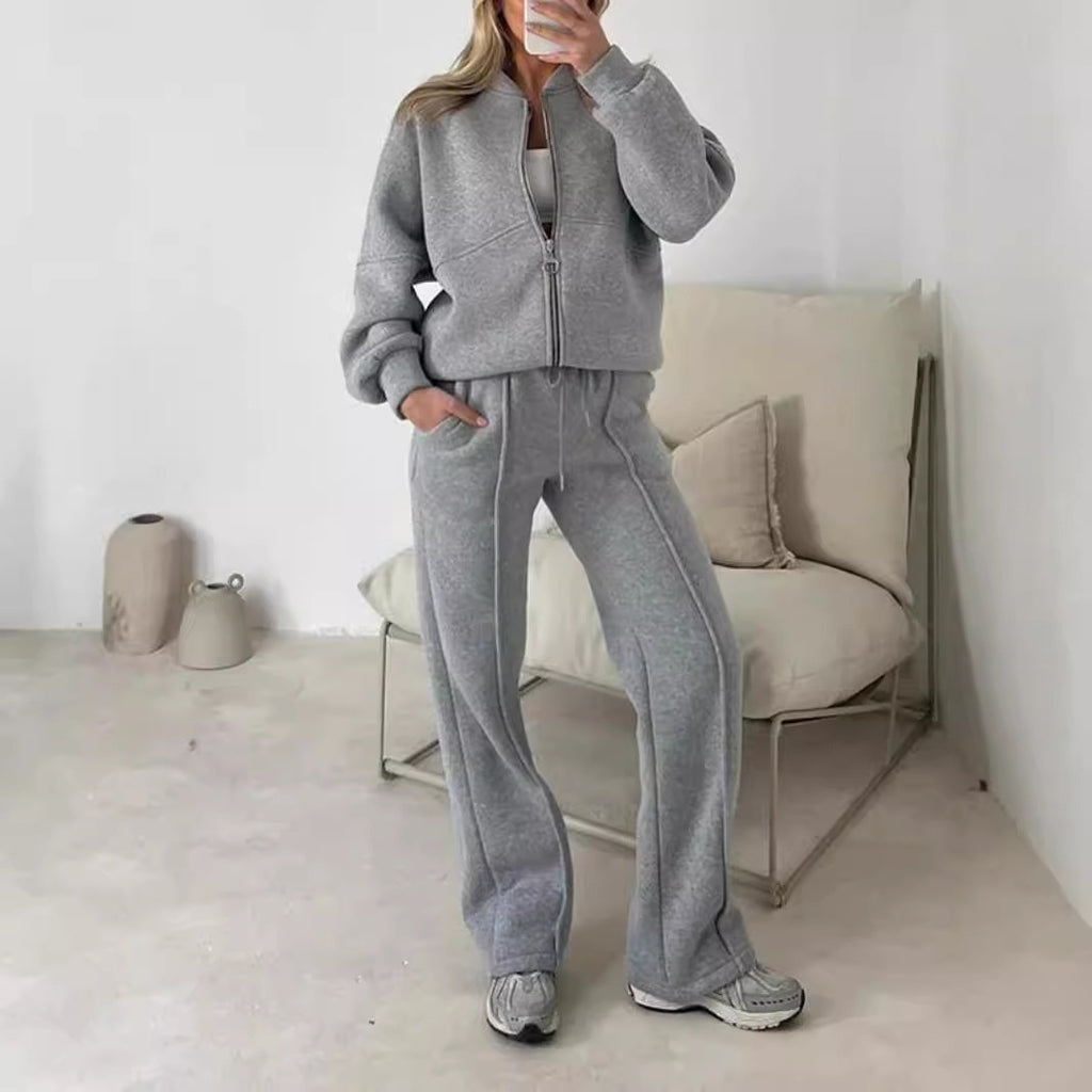Ensemble Sweat Zippé et Pantalon - Couleurs Unies Élégantes